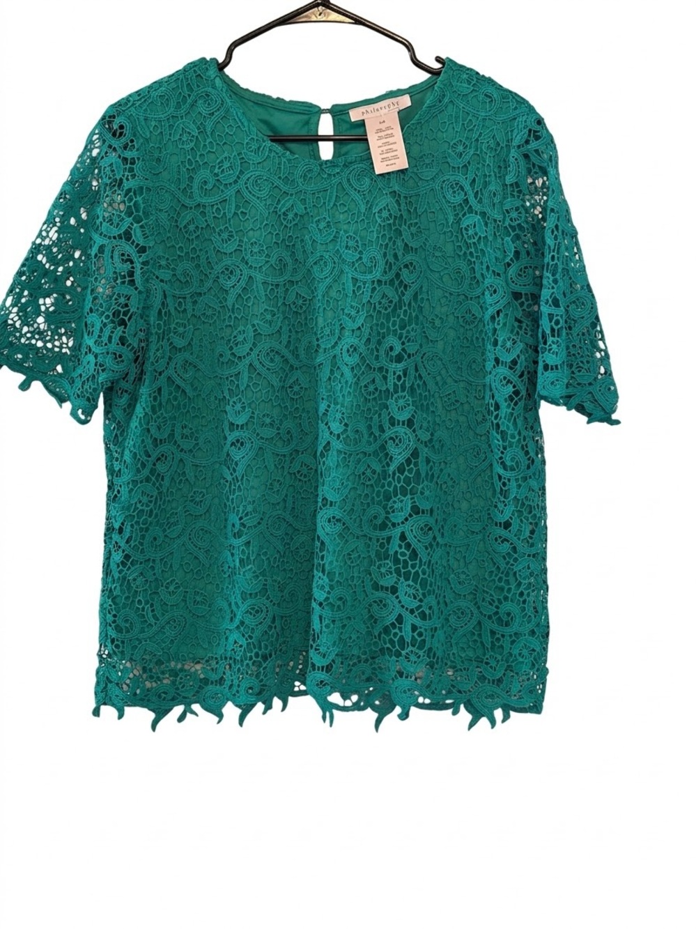 Philosophy Kelly Green Lace Short-Sleeve Blouse